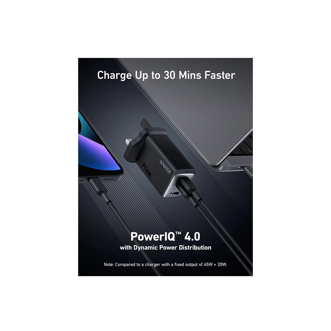 Anker Wall Charger GaNPrime 65W 3 Ports - Black in Qatar Anker Wall Charger GaNPrime 65W 3 Ports - Black in Qatar